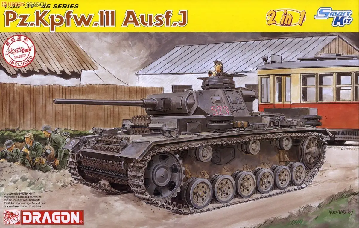 Dragon 6394 1/35 méretarány Pz.Kpfw.III Ausf.J (2 az 1-ben) w/Magic Tracks modellkészlet - 2