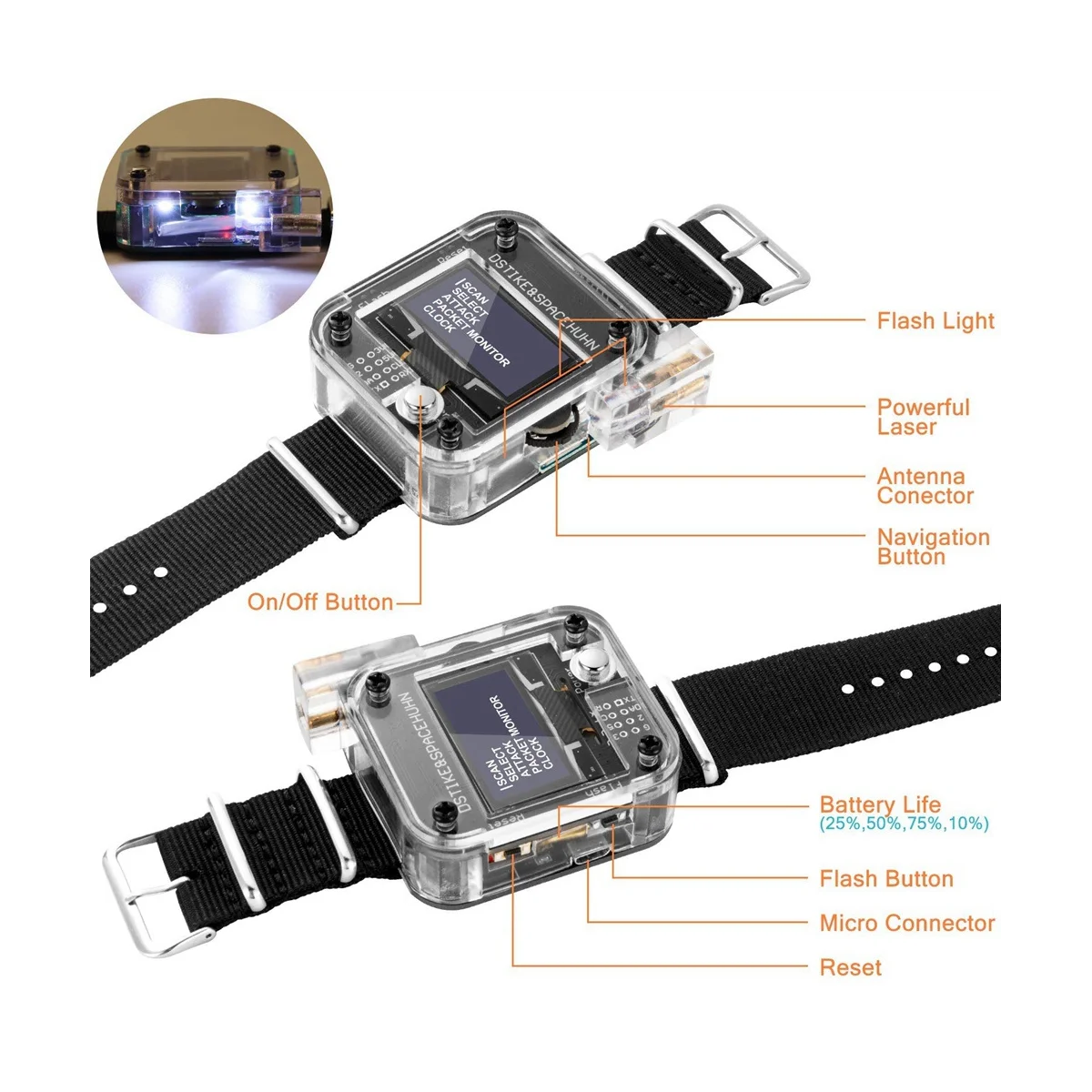 DSTIKE Deauther Watch V3 ESP8266 programozható fejlesztőtábla Hordható okosóra OLED és teszteszköz - 4