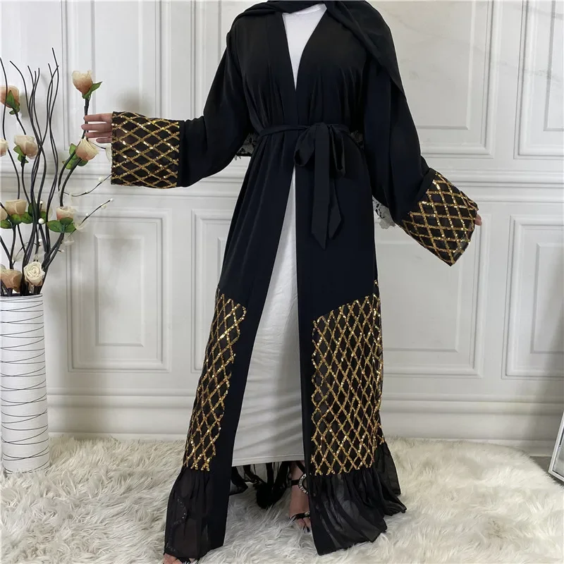 Dubai Abaya Flitterek Hímzés Iszlám ruházat Muszlim afrikai nők Őszi ruha Marokkói Jellaba Maxi köntös Sifonos Cardigan - 0