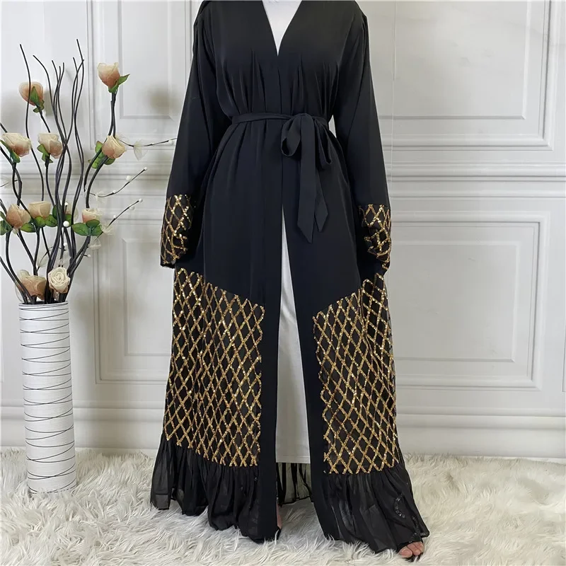 Dubai Abaya Flitterek Hímzés Iszlám ruházat Muszlim afrikai nők Őszi ruha Marokkói Jellaba Maxi köntös Sifonos Cardigan - 1