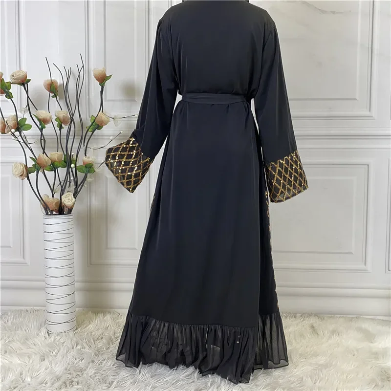 Dubai Abaya Flitterek Hímzés Iszlám ruházat Muszlim afrikai nők Őszi ruha Marokkói Jellaba Maxi köntös Sifonos Cardigan - 2