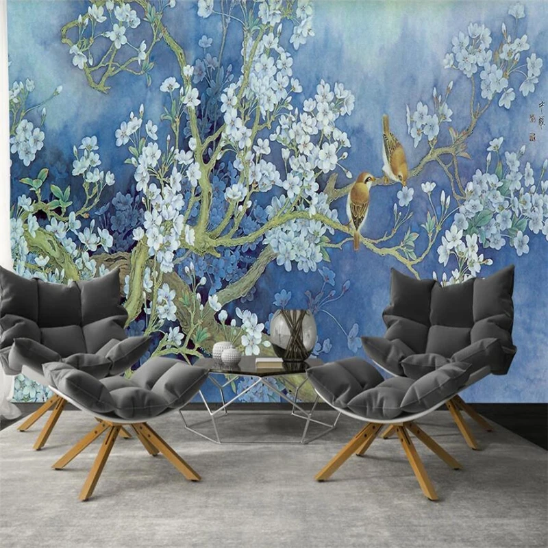 Egyéni tapéta 3D falfestmények festés kézzel festett virágok és madarak orchidea TV háttér falak nappali hálószoba 3d tapéta - 2