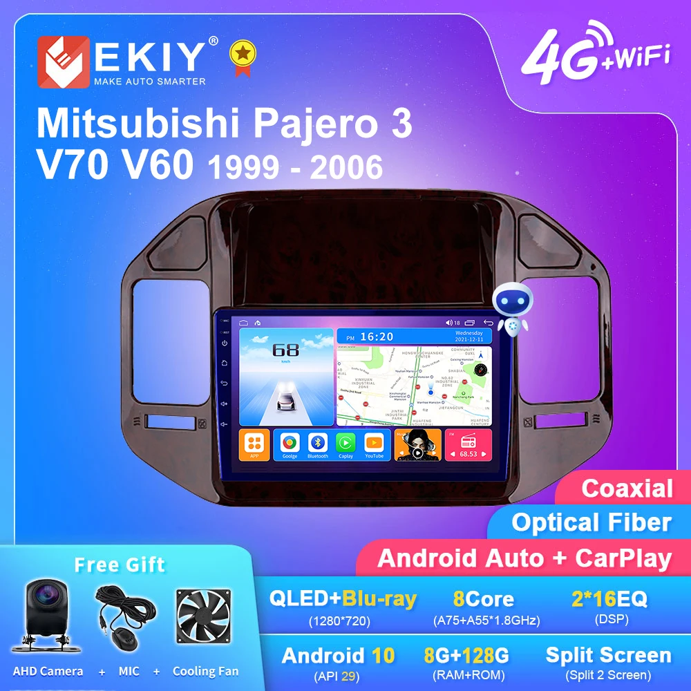 EKIY T7 Android 10 Mitsubishi Pajero 3 V70 V60 1999 - 2006 Autórádió Multimédia videó lejátszó Navi sztereó GPS Nem 2din Carplay - 0