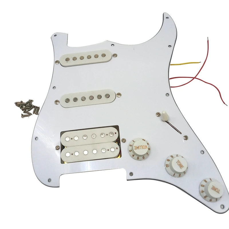 Elektromos gitár pickguard hangszedők előre betöltve Előre huzalozott kaparólap szerelvény 11 lyukú SSH fehér - 0