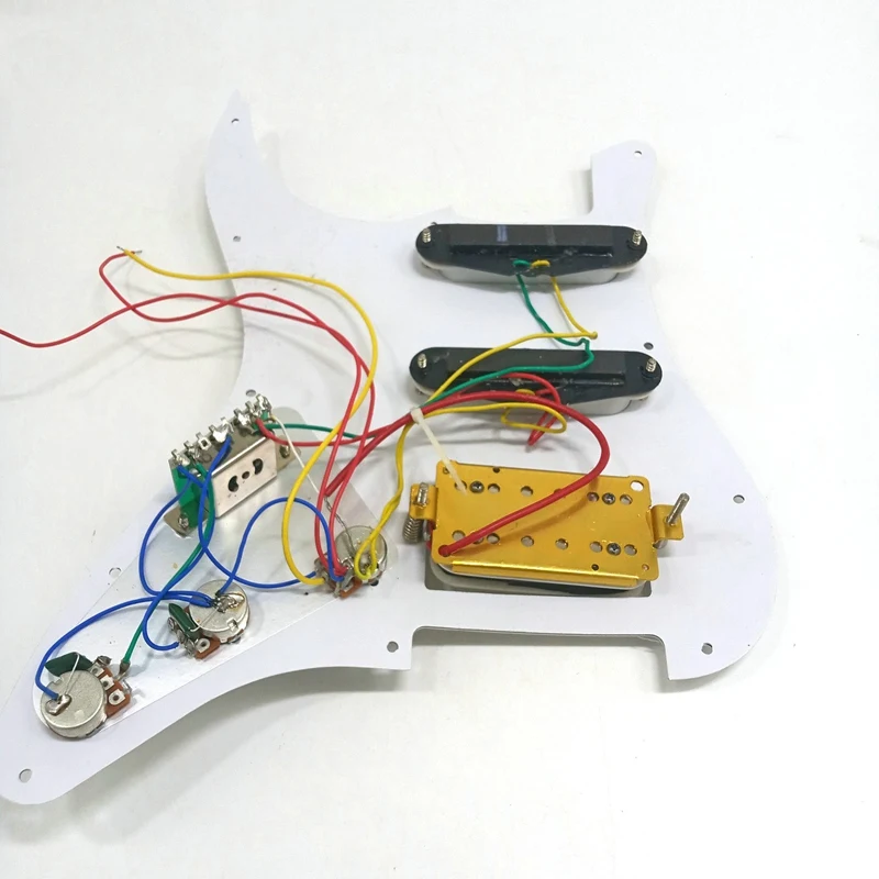 Elektromos gitár pickguard hangszedők előre betöltve Előre huzalozott kaparólap szerelvény 11 lyukú SSH fehér - 4