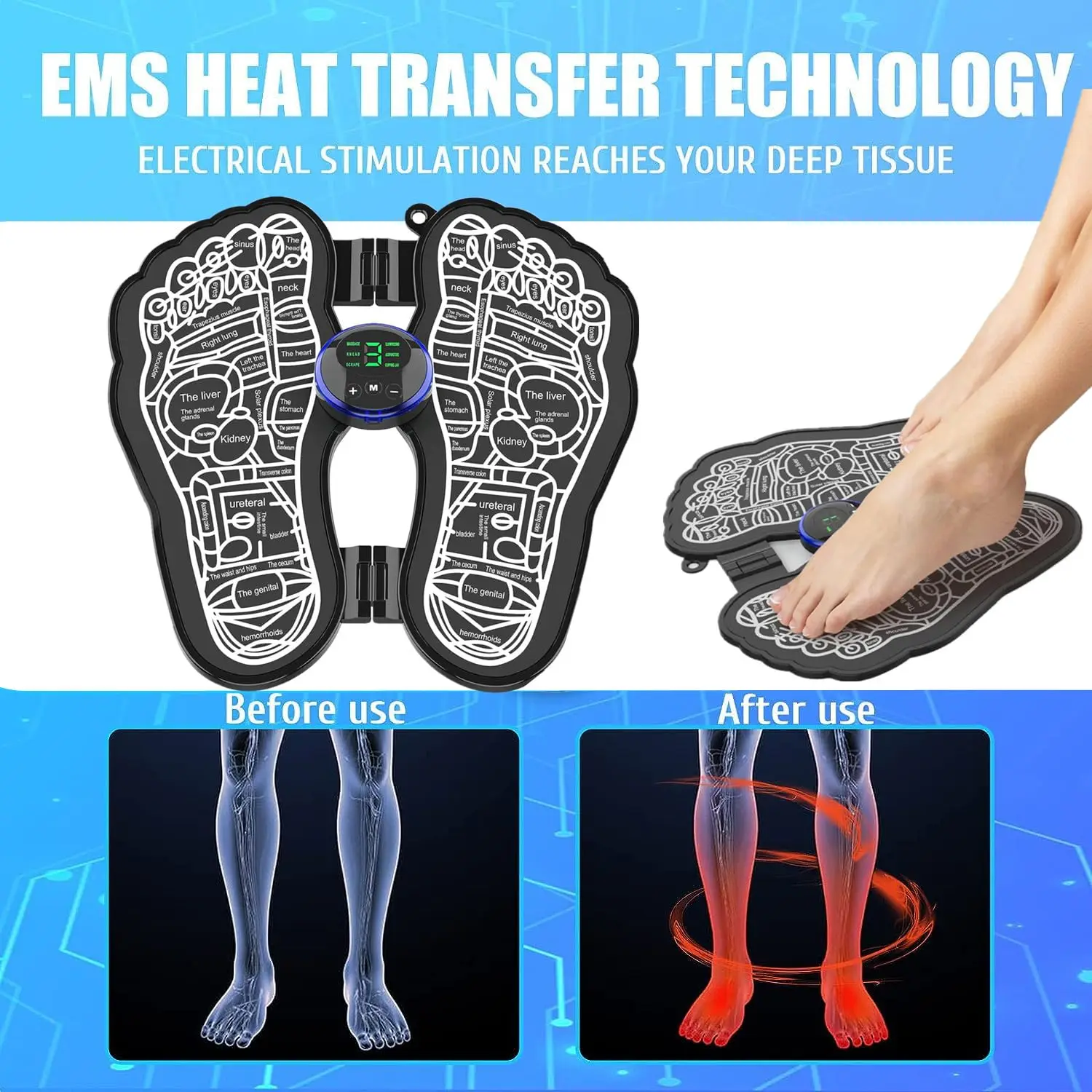 EMS lábmasszírozó USB újratölthető összecsukható hordozható lábmasszírozók Pad enyhíti a fájdalmat javítja a vérkeringést Izomstimulátor - 1