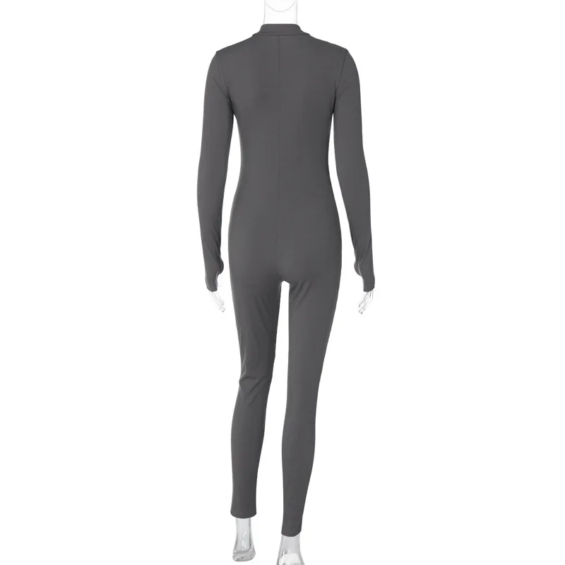 Európai és amerikai női ruházat 2023 tél Új termék divat mellkas cipzár vékony szabású hosszú ujjú jumpsuit nőknek - 5