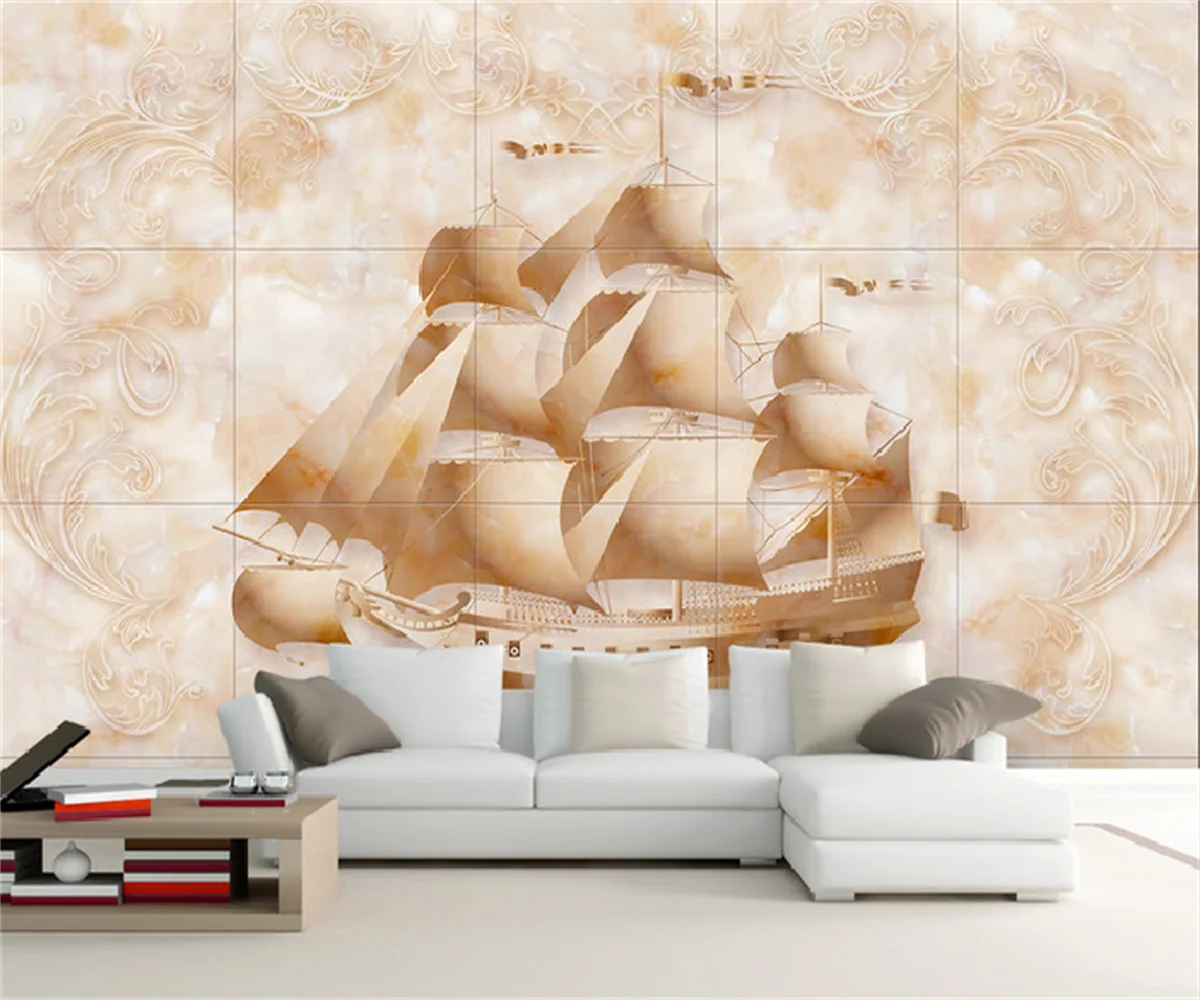 Európai és amerikai sima vitorlázás művészet csempe utánzat márvány TV háttér háttérkép 3d fotó fotó falfestmény tapéta - 1