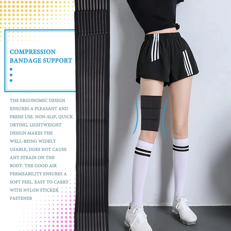 Extra hosszú rugalmas térdtekercselés kompressziós kötés Merevítő tartó Rugalmas térdkompressziós kötés a lábak mozgásához - 2