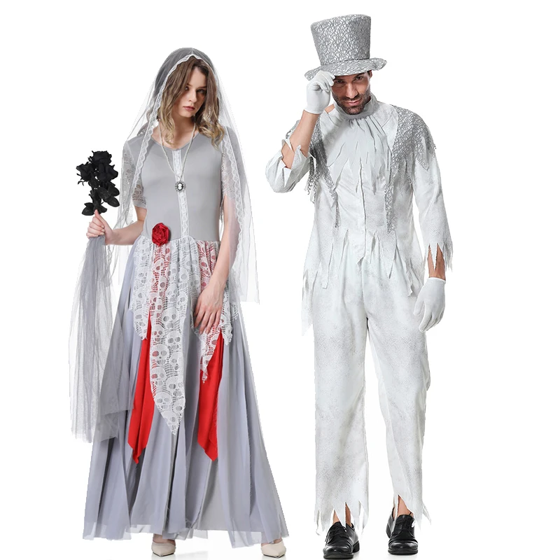 Farsangi Halloween pár Holttest Menyasszony Zombi jelmez Halottak napja Gótikus szellem Kísérteties cosplay Fancy Party ruha - 0