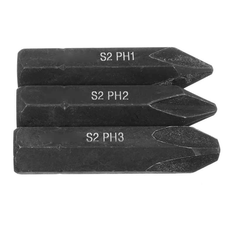 Fekete 8mm ötvözött acél csavaros ütőbit erős mágneses bit kopásálló PH1 PH2 PH3 3 részes készlet szerszámok 40JA - 4