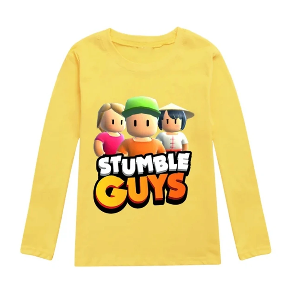 Fiú hosszú ujjú ruházat Pólók Tavaszi őszi pulóver Gyermek lányok felsők Rajzfilm Stumble Guys Pólók Pamut gyerekek öltözködése - 2