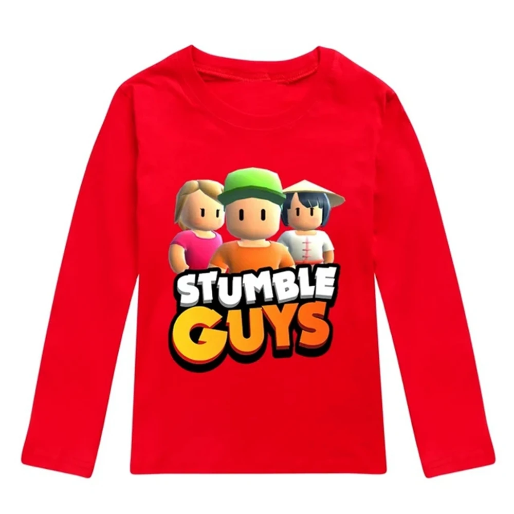 Fiú hosszú ujjú ruházat Pólók Tavaszi őszi pulóver Gyermek lányok felsők Rajzfilm Stumble Guys Pólók Pamut gyerekek öltözködése - 3