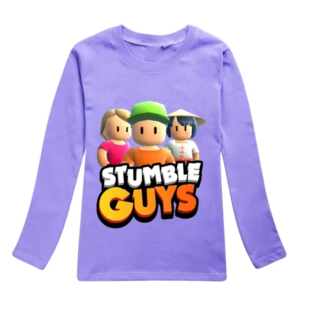 Fiú hosszú ujjú ruházat Pólók Tavaszi őszi pulóver Gyermek lányok felsők Rajzfilm Stumble Guys Pólók Pamut gyerekek öltözködése - 4