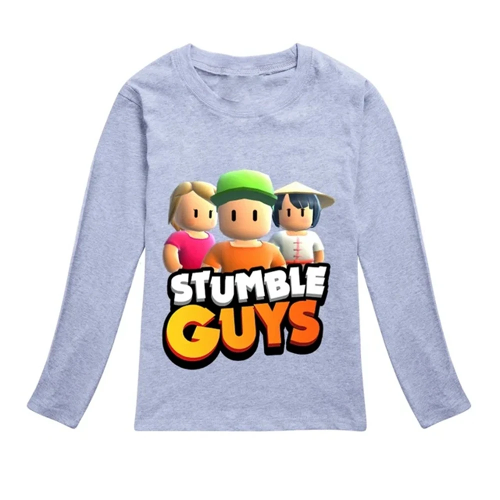 Fiú hosszú ujjú ruházat Pólók Tavaszi őszi pulóver Gyermek lányok felsők Rajzfilm Stumble Guys Pólók Pamut gyerekek öltözködése - 5