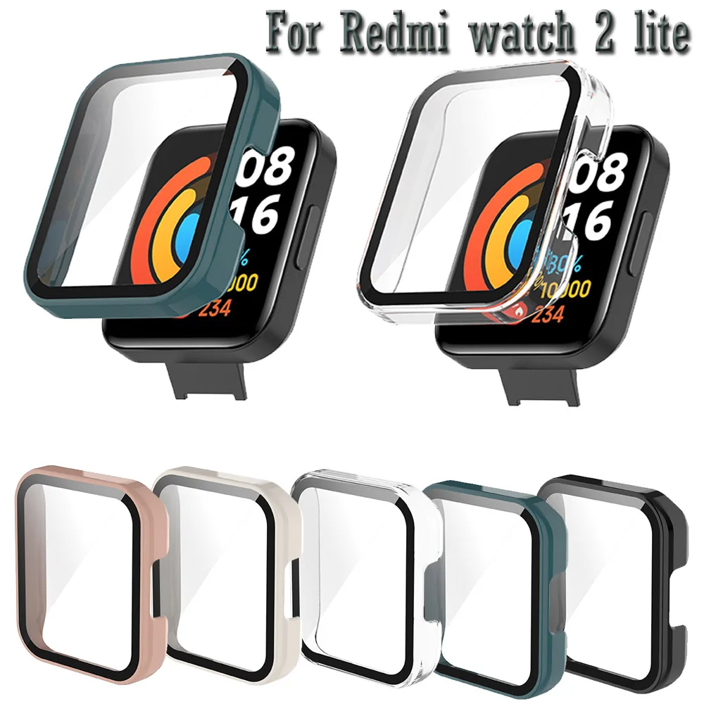 Full PC védőtok Xiaomi Redmi Watch 2 lite intelligens képernyővédő tokhoz MI óra lite fedőhéj + edzett üveg film - 0