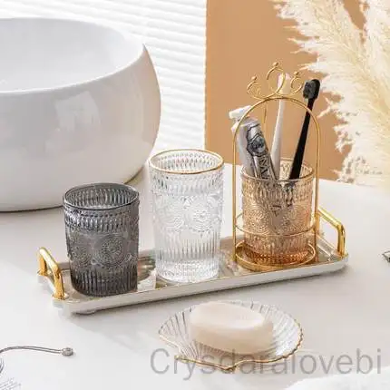 Fürdőszoba kellékek Üveg szájvíz csésze szett könnyű luxus egyszerű arany jávorszarvas vaspolc fogazott henger csésze pár fogmosás - 0