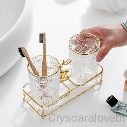 Fürdőszoba kellékek Üveg szájvíz csésze szett könnyű luxus egyszerű arany jávorszarvas vaspolc fogazott henger csésze pár fogmosás - 3