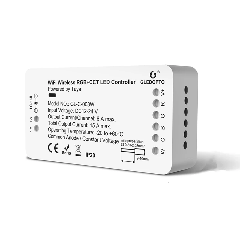 GLEDOPTO Wifi LED vezérlő RGBCCT Tuya Smart Life App Control RGB meleg hideg fehér szabályozható szalagfényhez (nincs szükség hubra) - 0