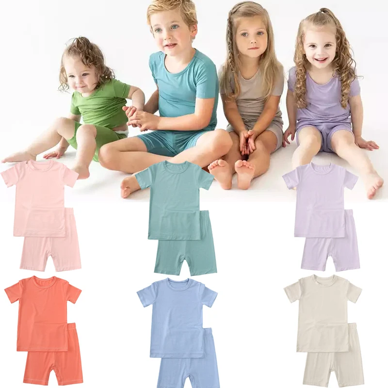 Gyerek ruha szettek 2023 Új nyári gyerekek rövid ujjú pólók pólók és rövidnadrágok 2 db ruházati szett homwear fiúknak, lányoknak - 0