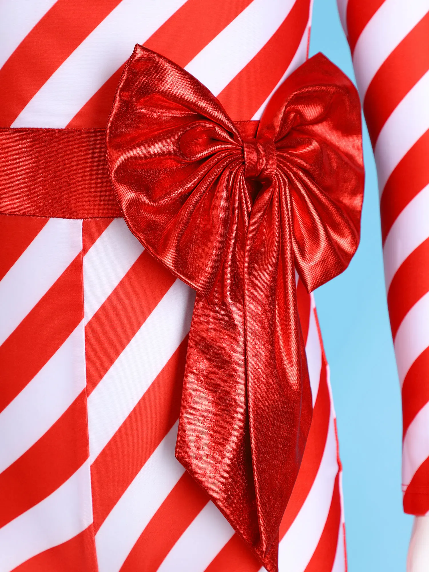 Gyereklányok karácsonyi cukorka nád jelmez csokorcsolyás csomó csíkos hosszú ujjú torna unitard bodyt műkorcsolya táncruhához - 4