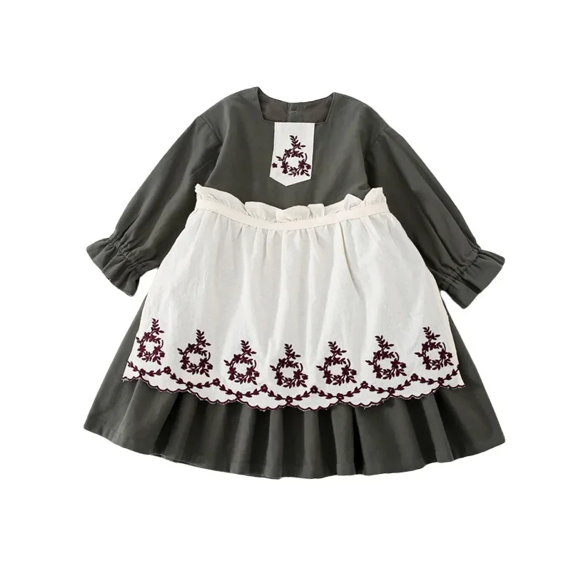 Gyerekruházat Új lányok tavasz ősz kétrészes szettek lótuszlevél hímzés és levehető kötény divat puha édes ruha - 4