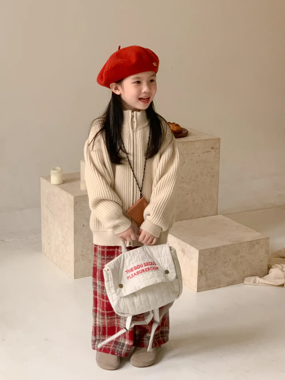 Gyermek nadrág 2023 Téli fiúk és lányok Koreai gyapjú kockás egyenes szárú nadrág Gyermekek vastag alkalmi széles szárú kockás nadrág - 4