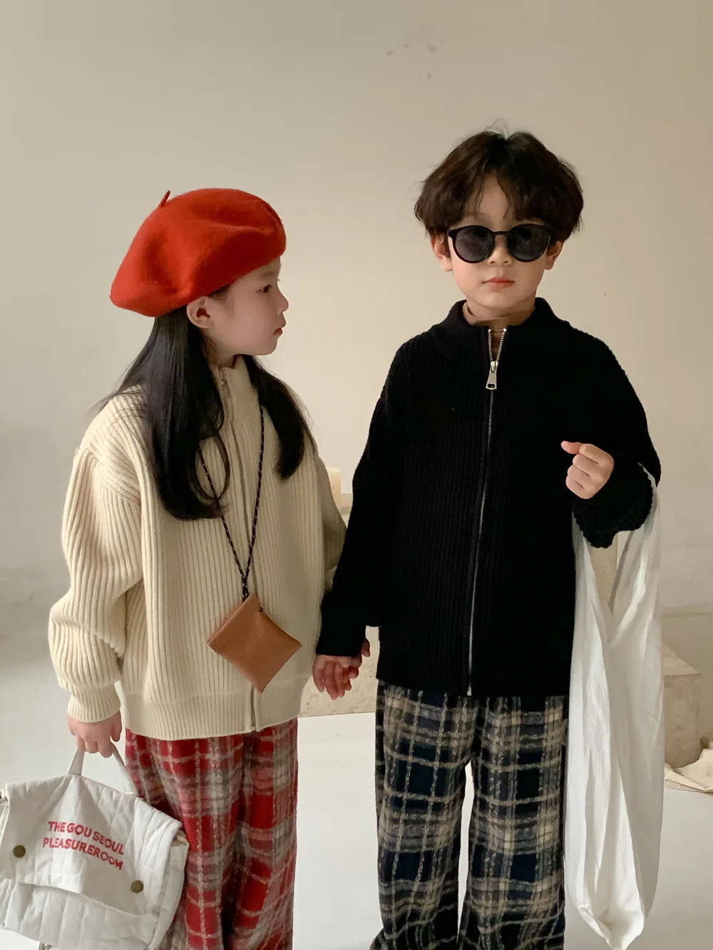 Gyermek nadrág 2023 Téli fiúk és lányok Koreai gyapjú kockás egyenes szárú nadrág Gyermekek vastag alkalmi széles szárú kockás nadrág - 5