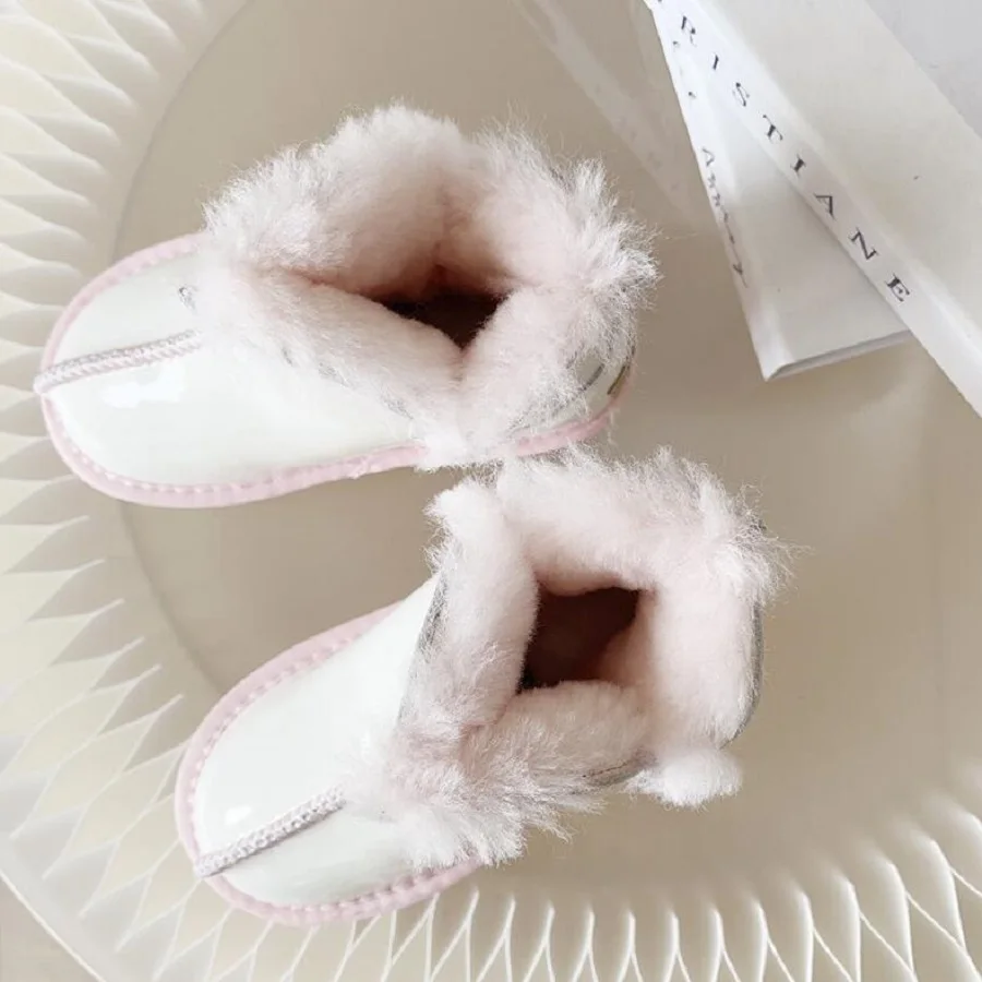 Gyermek téli új hócsizma sűrített bőr szőrme integrációval fiúknak Lány cipők vízálló gyapjú meleg babacsizma - 3