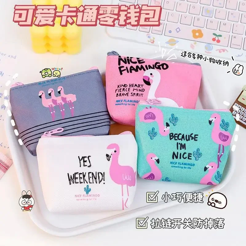 Gyermek vászon érme pénztárca női Instagram aranyos rajzfilm fülke flamingó tároló táska diákdíj ajándék - 0