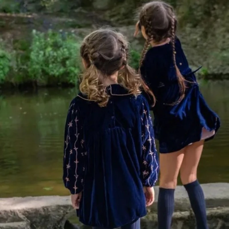 Gyermek zsúrruha 2023 őszi/téli BA Girls retro udvari stílus nagyfelbontású arany selyemjáték bársony hercegnő ruha - 1