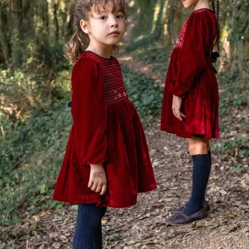 Gyermek zsúrruha 2023 őszi/téli BA Girls retro udvari stílus nagyfelbontású arany selyemjáték bársony hercegnő ruha - 2