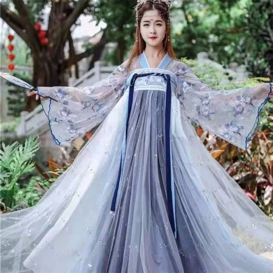 Hanfu Ruha Nők Kínai Hagyományos Tündér Cosplay Jelmez Ősi Hanfu Ruha Diák Hanfu Zöld-kék ruha Plus XL méret - 1