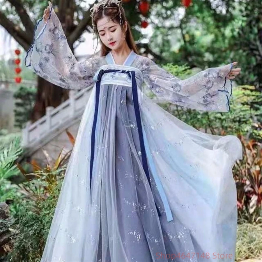 Hanfu Ruha Nők Kínai Hagyományos Tündér Cosplay Jelmez Ősi Hanfu Ruha Diák Hanfu Zöld-kék ruha Plus XL méret - 4