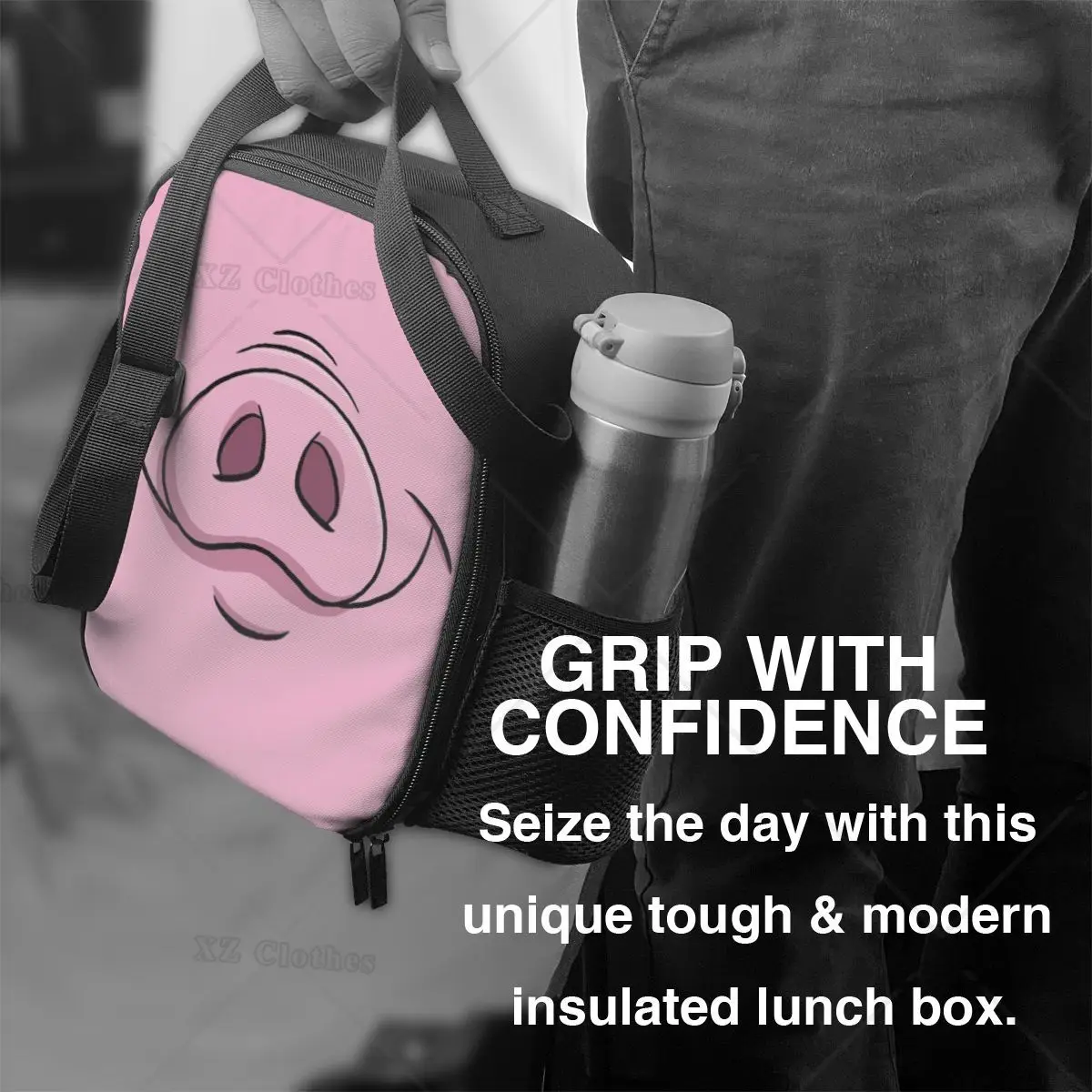 Happy Pig szigetelt uzsonnás táska kempingezéshez Utazás rajzfilm Állati orr újrafelhasználható hőhűtő Bento Box Férfi Nők Gyermekek - 4