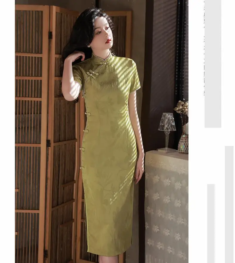 Hivatalos parti bankett Qipao ruha nőknek Tavasz Nyár Kínai szexi Cheongsam vintage stílusú rövid ujjú ruha Vestidos - 1