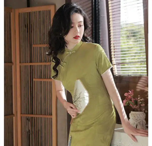 Hivatalos parti bankett Qipao ruha nőknek Tavasz Nyár Kínai szexi Cheongsam vintage stílusú rövid ujjú ruha Vestidos - 4