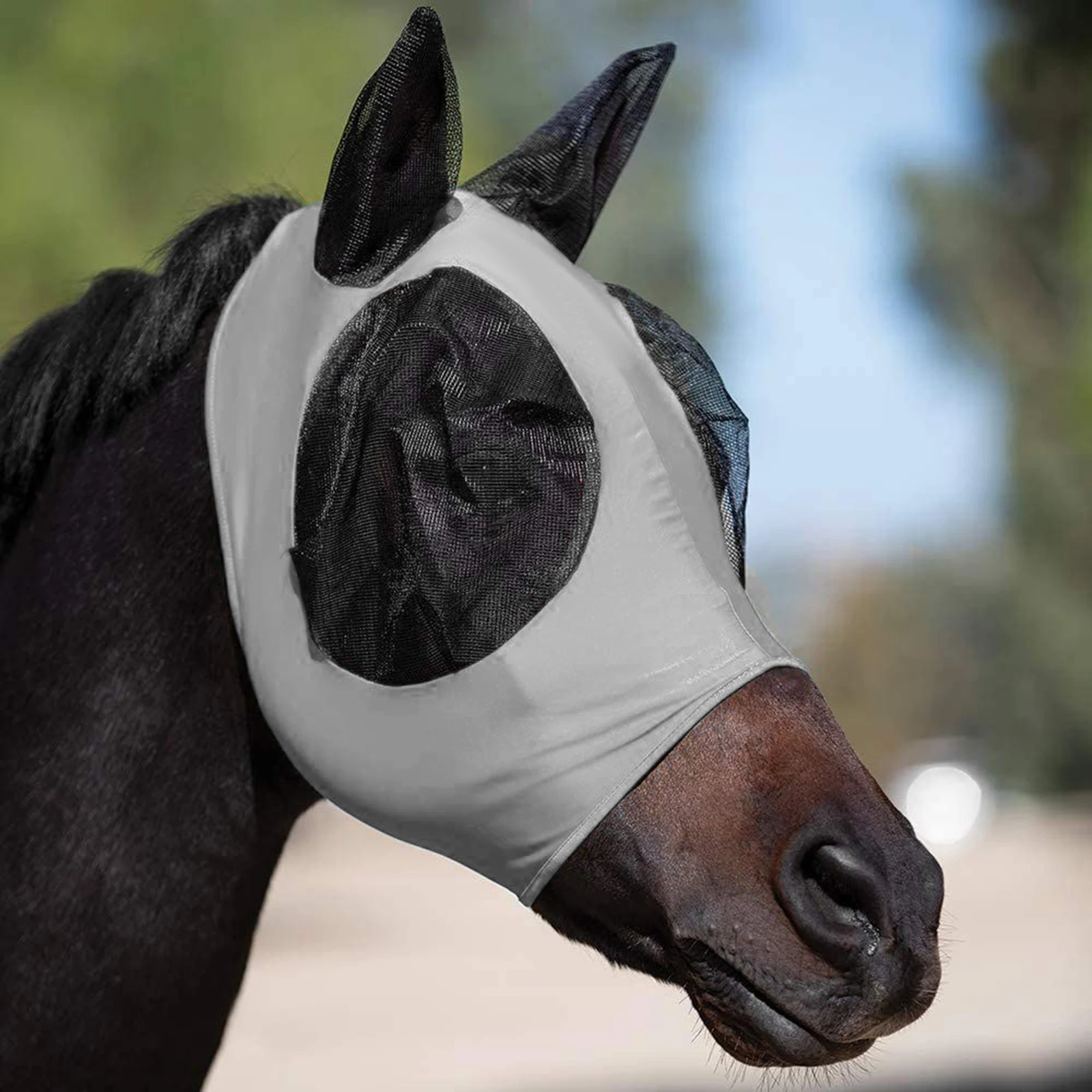 Horse Fly Mask 3D Design kellékek ergonómia Pet nyári szemvédő pajzs szúnyogirtó fül fél arc háló Fly védőburkolat alkatrészek - 1