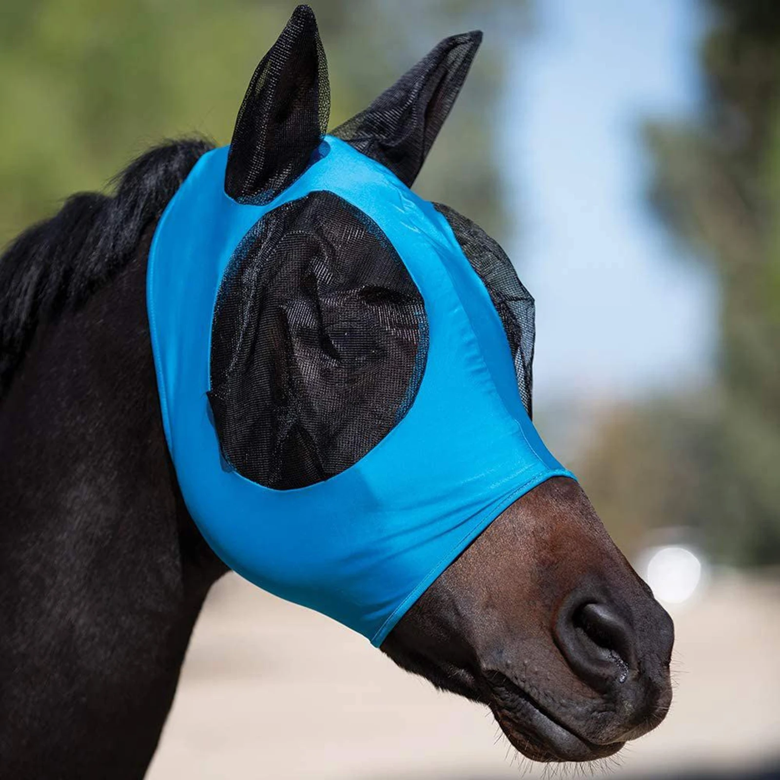 Horse Fly Mask 3D Design kellékek ergonómia Pet nyári szemvédő pajzs szúnyogirtó fül fél arc háló Fly védőburkolat alkatrészek - 3