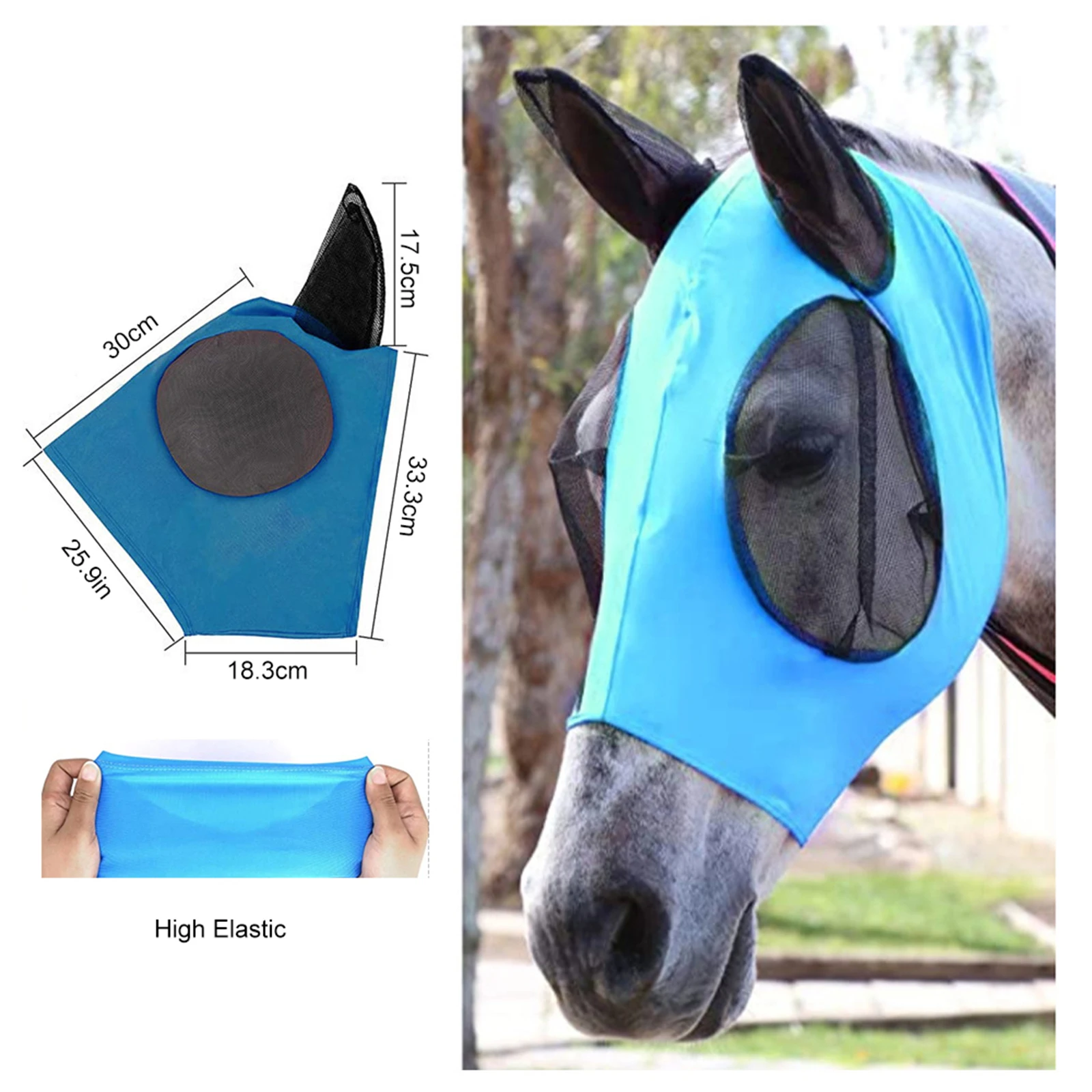 Horse Fly Mask 3D Design kellékek ergonómia Pet nyári szemvédő pajzs szúnyogirtó fül fél arc háló Fly védőburkolat alkatrészek - 4