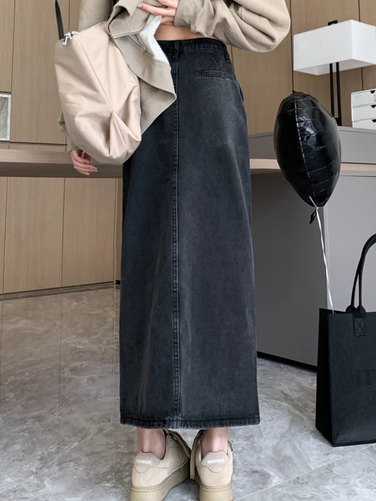 Hosszú szoknyák Nők Nyári koreai stílusú fehérített zsebek Retro Solid Slim Button Szabadidő Egyszerű StreetwearA-line Trendi Faldas Új - 5