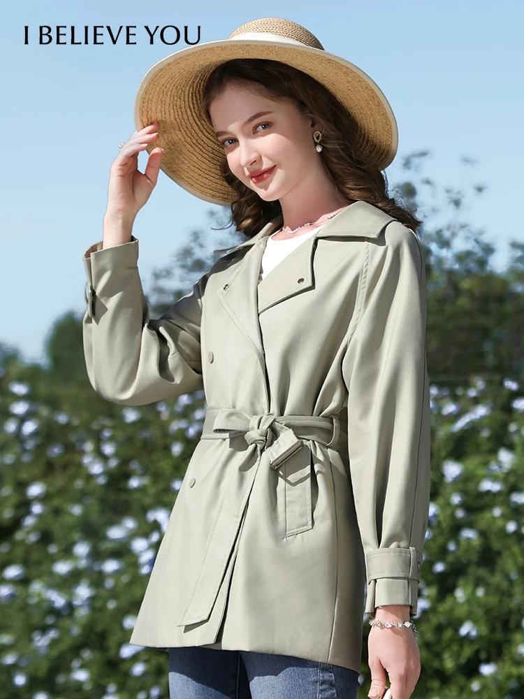 I BELIEVE YOU Zöld francia női árok brit stílusú középhosszú kabát 2024 tavasz Új magas derékú utcai kabátok 2241185598 - 0