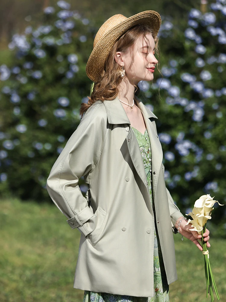 I BELIEVE YOU Zöld francia női árok brit stílusú középhosszú kabát 2024 tavasz Új magas derékú utcai kabátok 2241185598 - 2