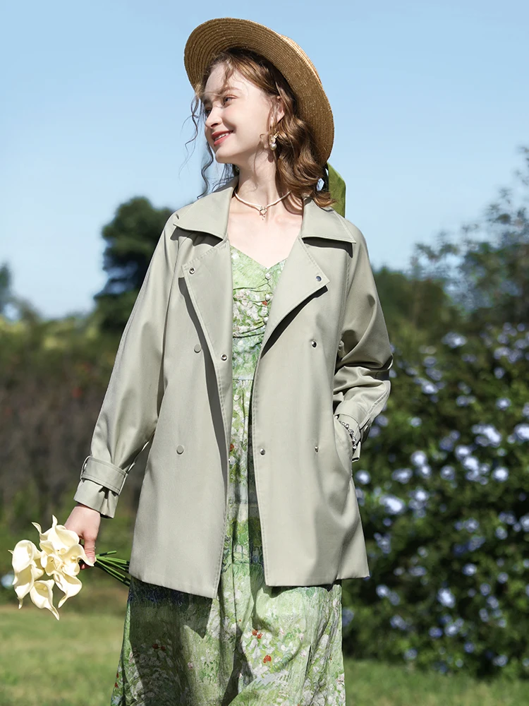I BELIEVE YOU Zöld francia női árok brit stílusú középhosszú kabát 2024 tavasz Új magas derékú utcai kabátok 2241185598 - 3