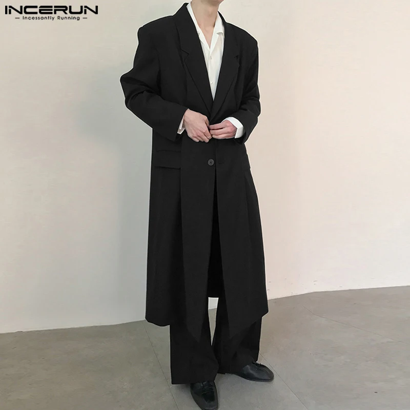 INCERUN 2023 férfi hosszú stílusú blézer hajtóka hosszú ujjú gomb alkalmi öltönyök utcai ruházat koreai egyszínű divat férfi kabátok S-5XL - 1