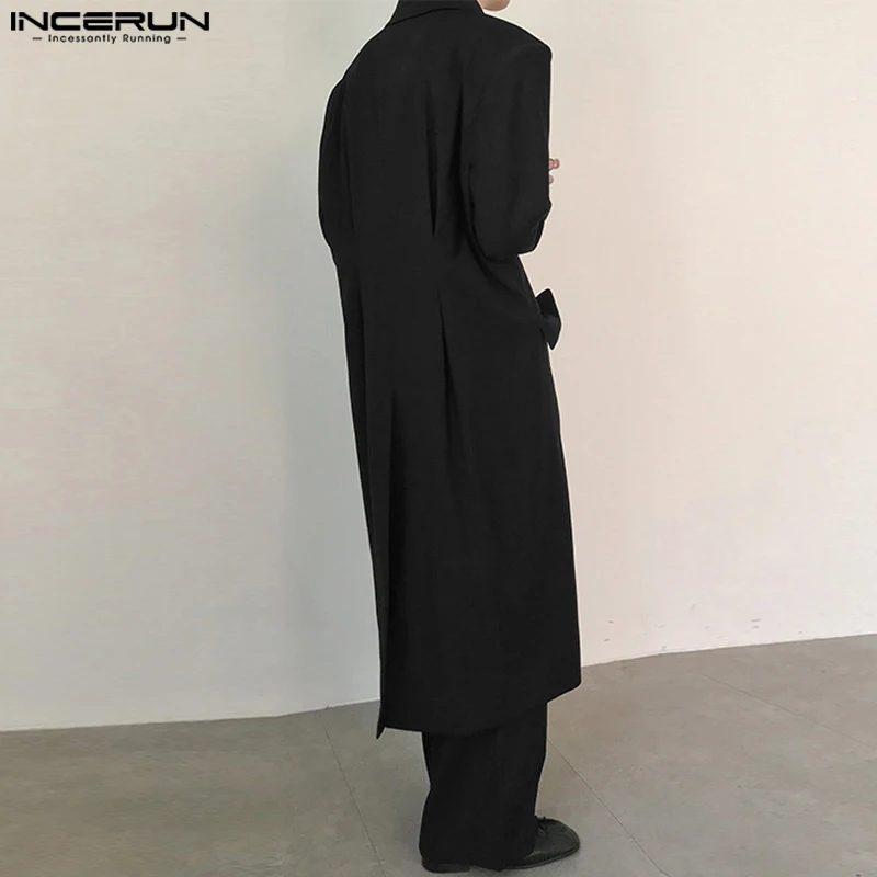 INCERUN 2023 férfi hosszú stílusú blézer hajtóka hosszú ujjú gomb alkalmi öltönyök utcai ruházat koreai egyszínű divat férfi kabátok S-5XL - 2