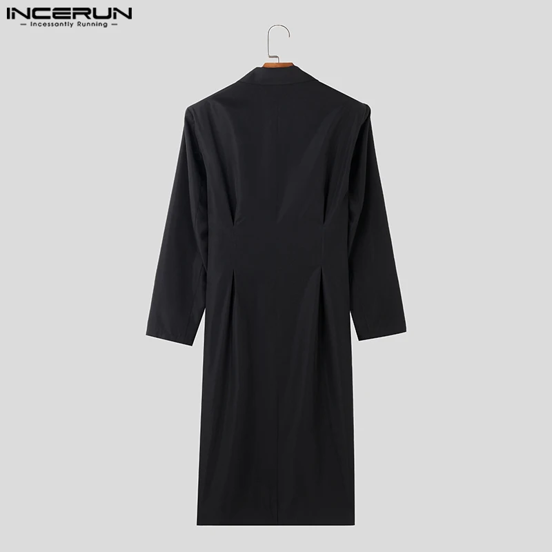 INCERUN 2023 férfi hosszú stílusú blézer hajtóka hosszú ujjú gomb alkalmi öltönyök utcai ruházat koreai egyszínű divat férfi kabátok S-5XL - 4