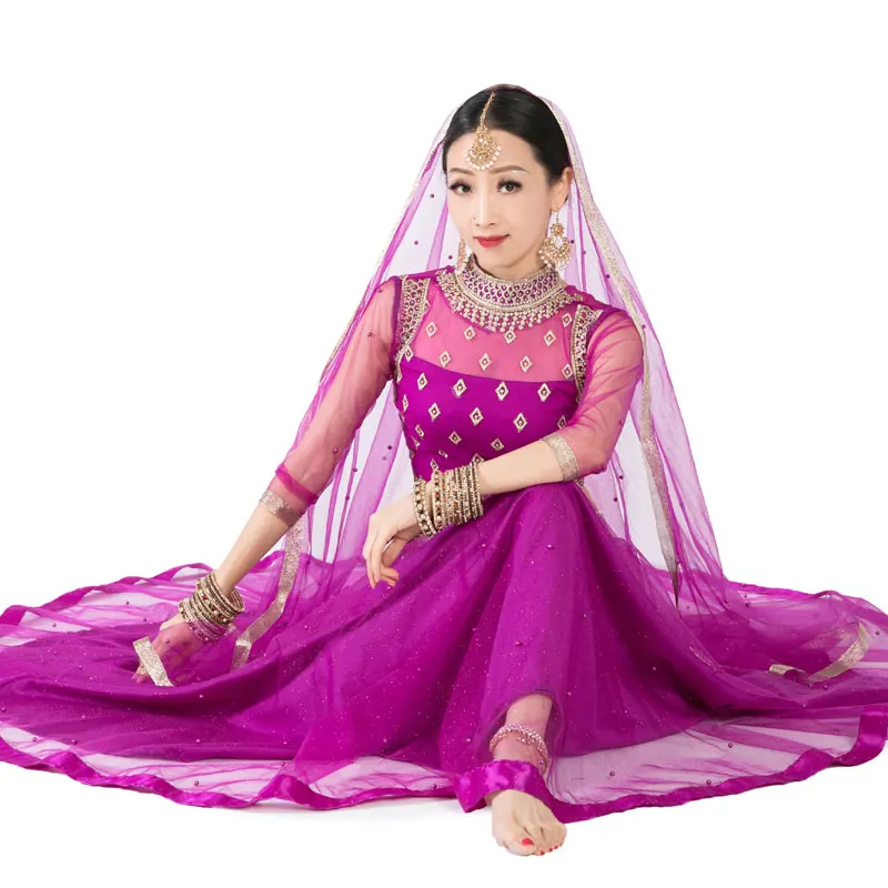Indiai táncruházat Lengha háromrészes hímzés kézzel készített forró gyémánt Nepál Pakisztán női ruházat - 1