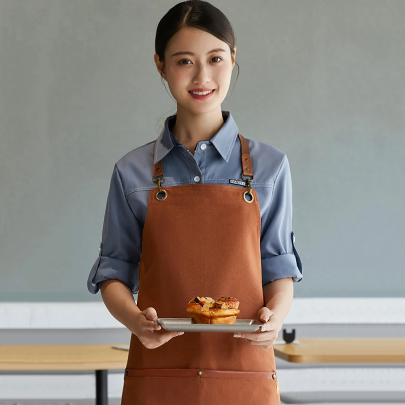 Japán stílusú csúcskategóriás tiszta pamut kötény Férfi és női konyha Szupermarket Olaj- és foltálló köröm munkaruhák Kötények ÚJ - 0
