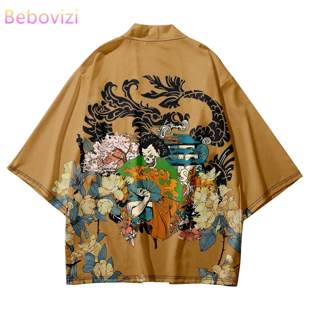 Japán stílusú gésa mintás hagyományos kimonó női férfi Yukata Cardigan ingek Haori túlméretezett streetwear narancssárga felsők - 0